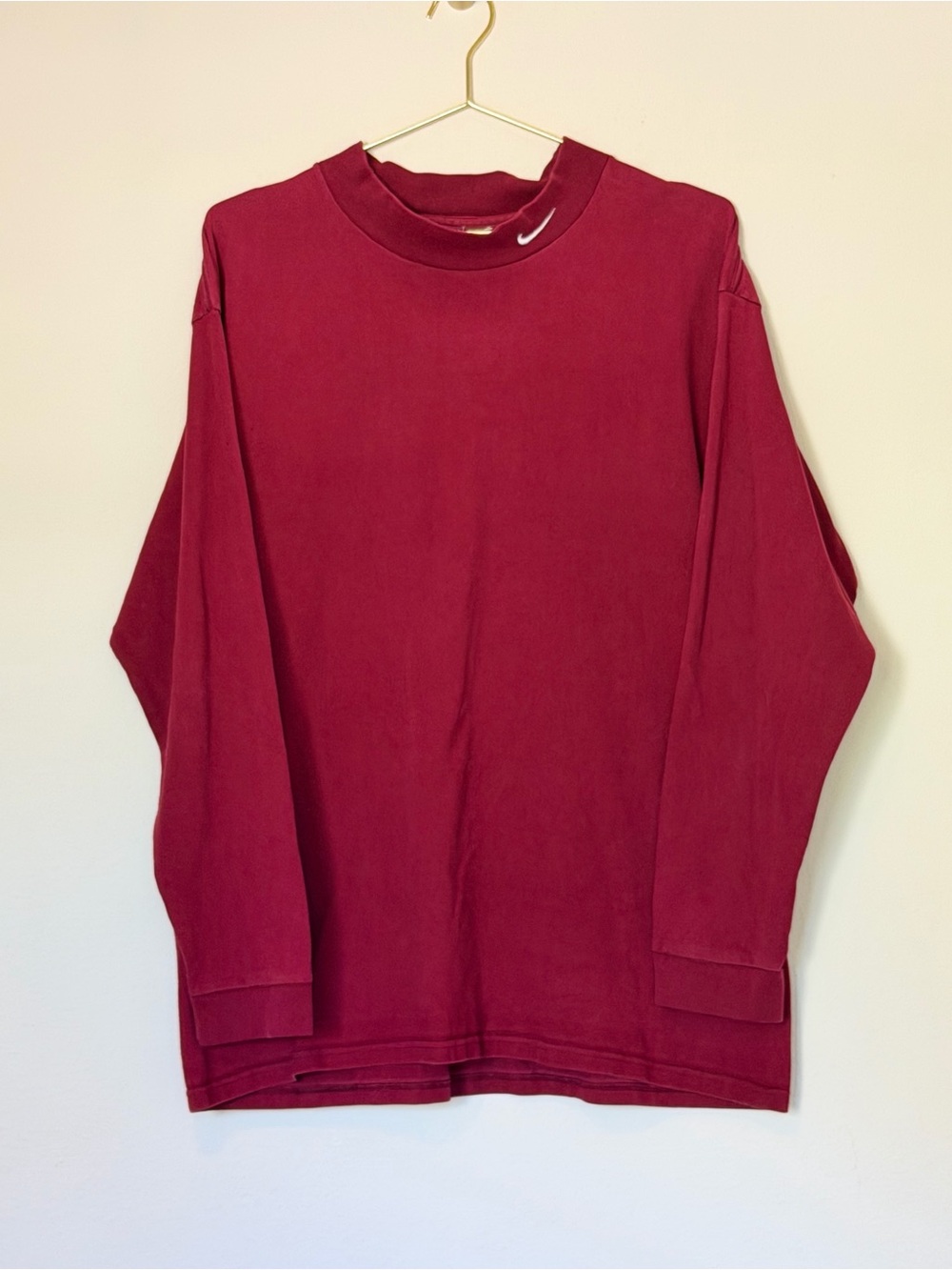 Vintage Nike Long Sleeve Mock Neck Top in Burgundy
